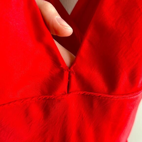 Prom Sherri Hill Red Satin-Finish Dress with Train and High Leg Slit 12 - Picture 3 of 10